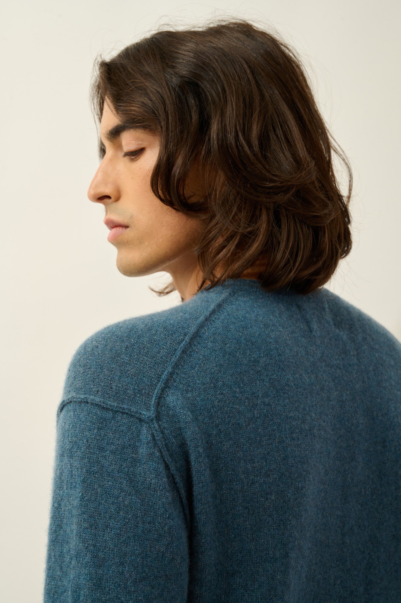 nolan pull col rond vert canard chiné 100% cachemire