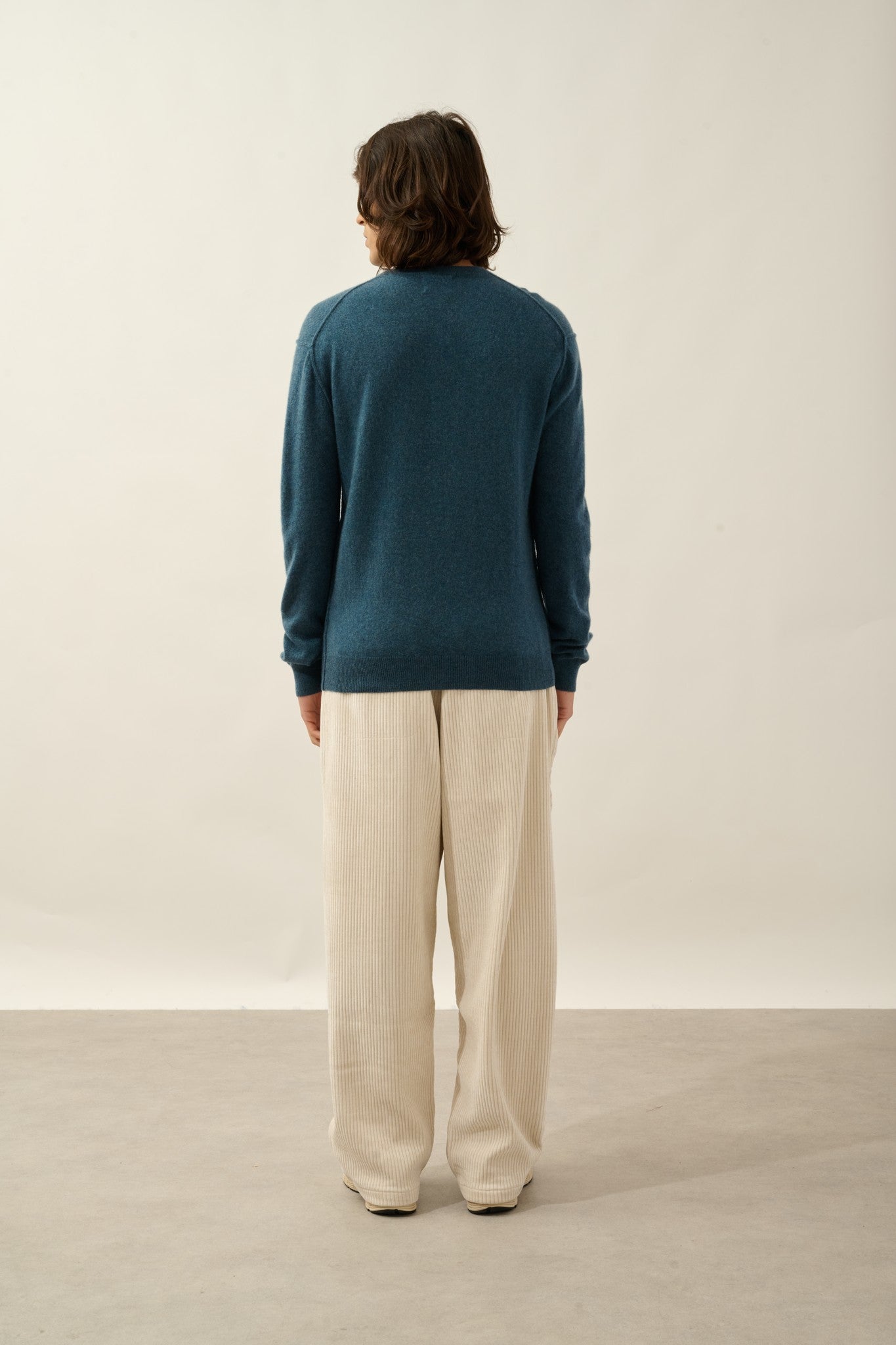 nolan pull col rond vert canard chiné 100% cachemire