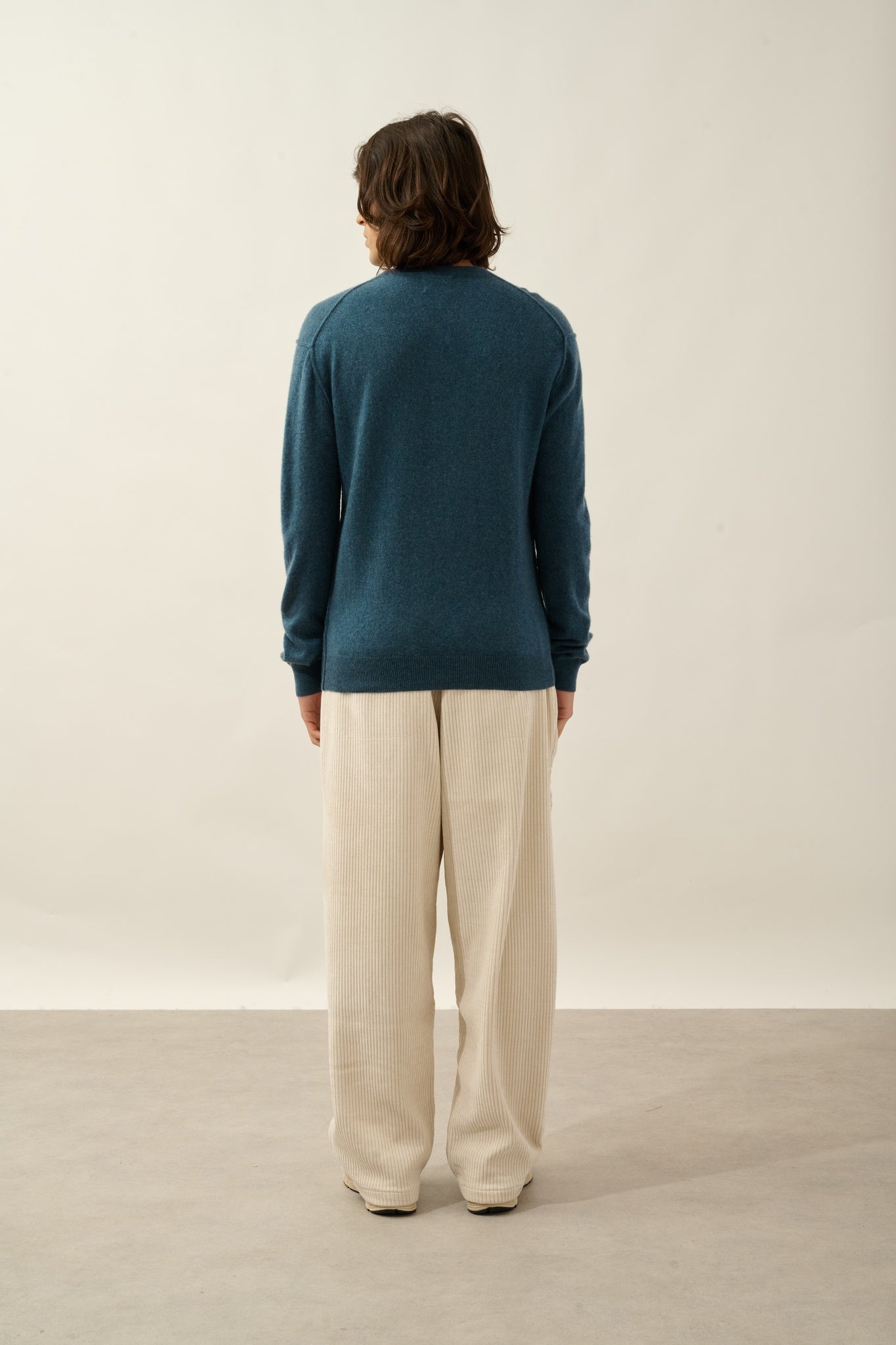 NOLAN pull col rond vert canard chiné 100% cachemire