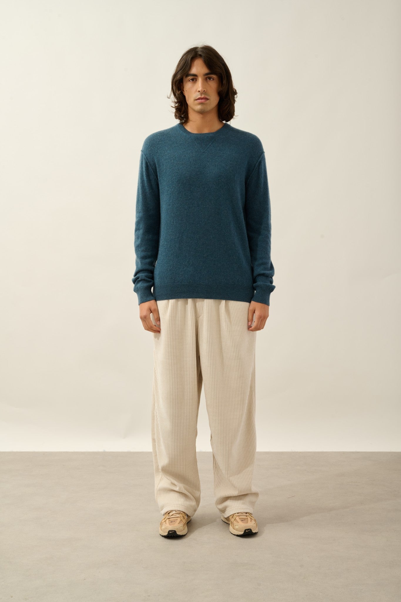 nolan pull col rond vert canard chiné 100% cachemire