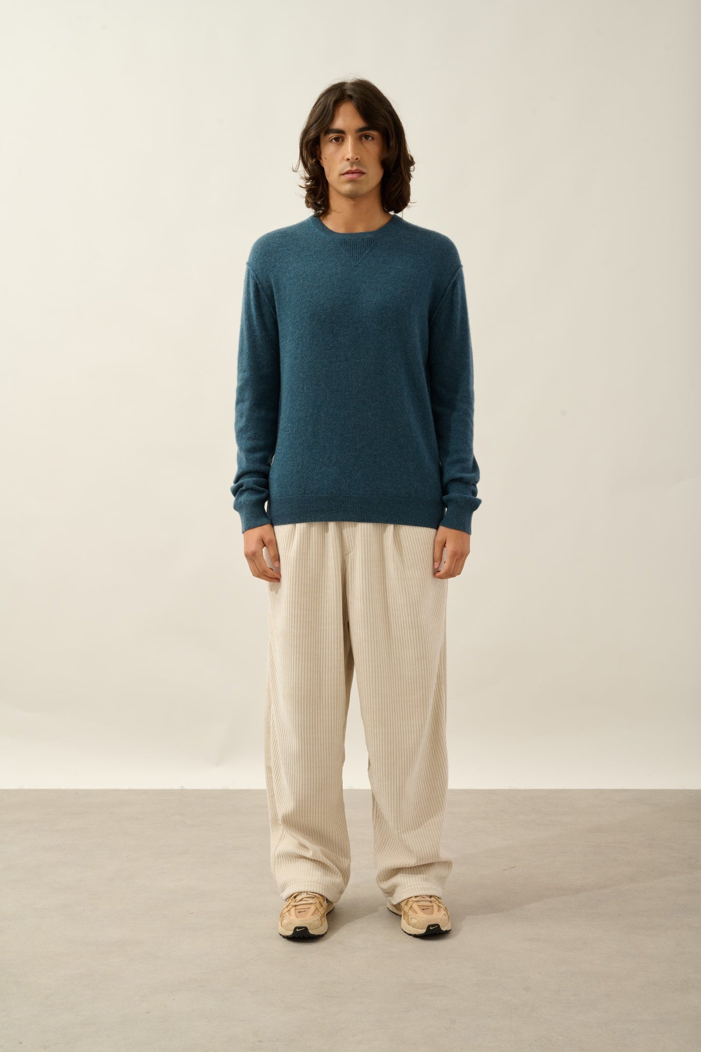 NOLAN pull col rond vert canard chiné 100% cachemire