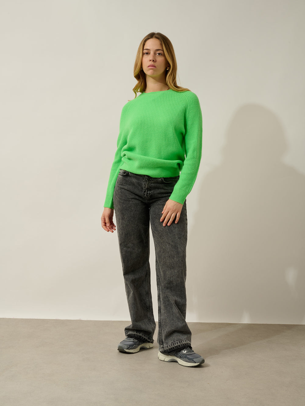 NORYA pull col rond 4 fils vert fluo 100% cachemire