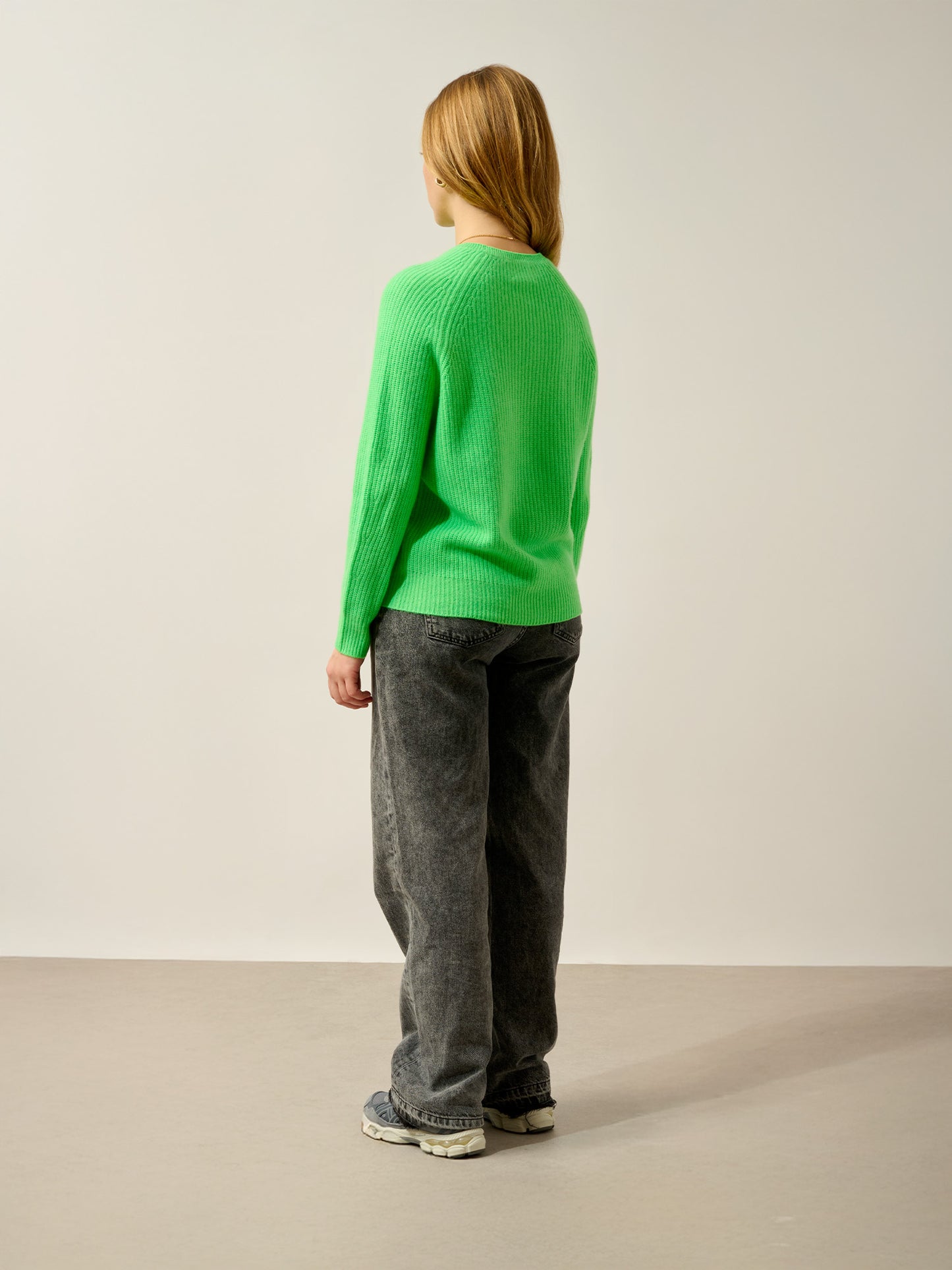 NORYA pull col rond 4 fils vert fluo 100% cachemire