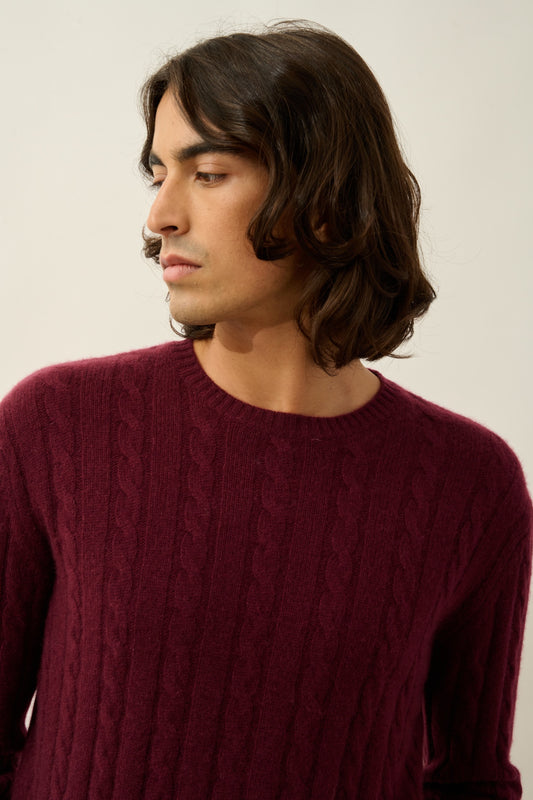 ORIVIAN pull col rond 4 fils mûre 100% cachemire