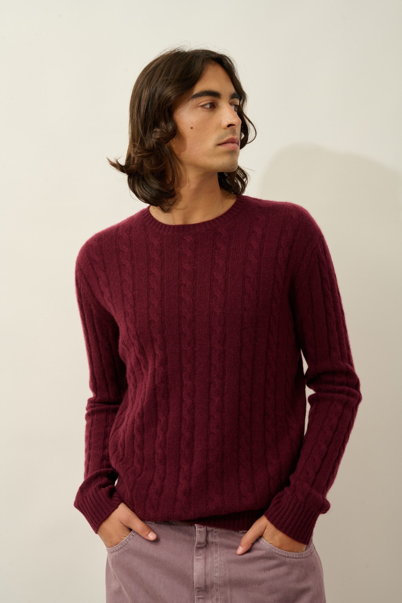 orivian pull col rond 4 fils mûre 100% cachemire