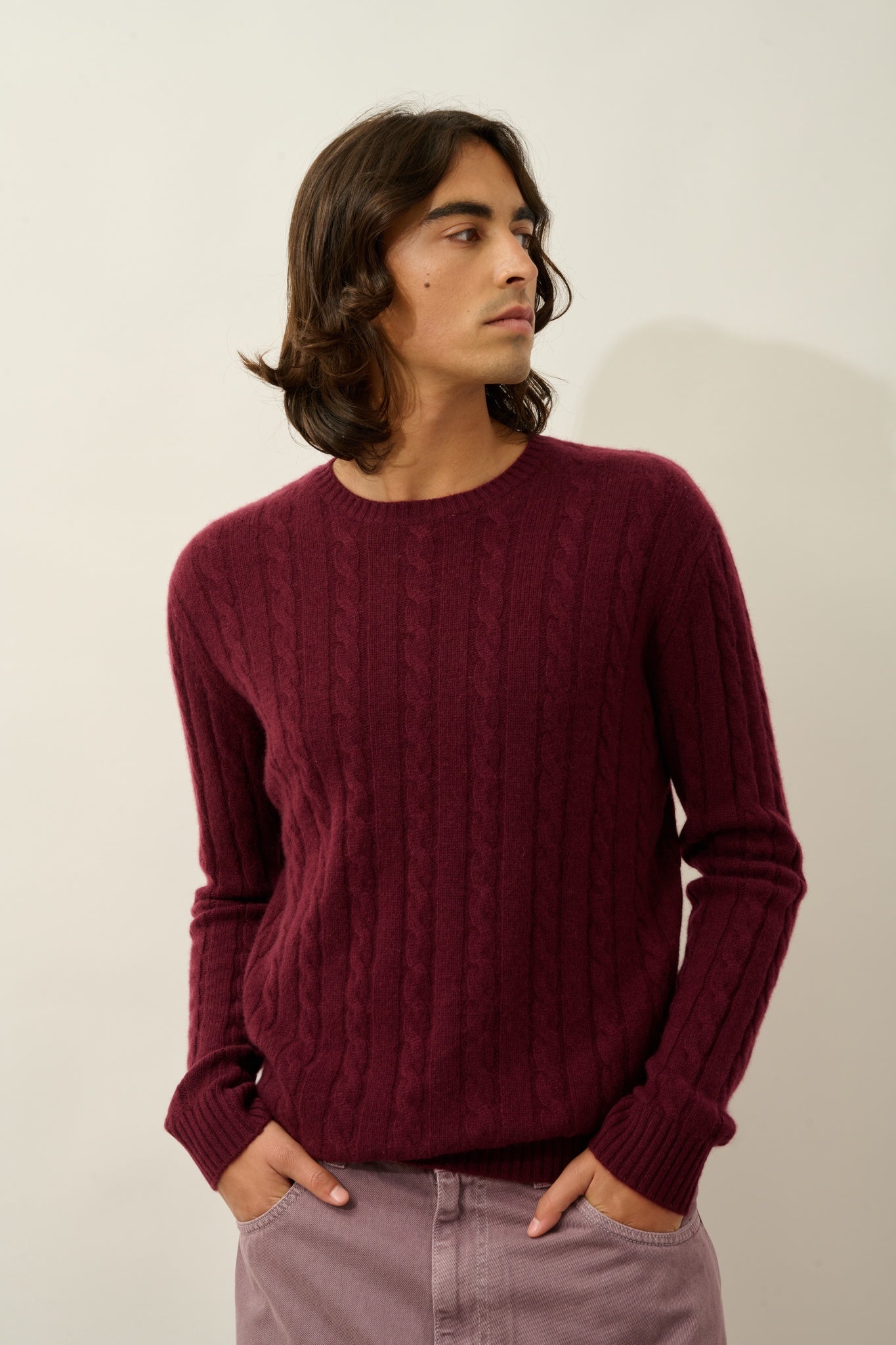 ORIVIAN pull col rond 4 fils mûre 100% cachemire