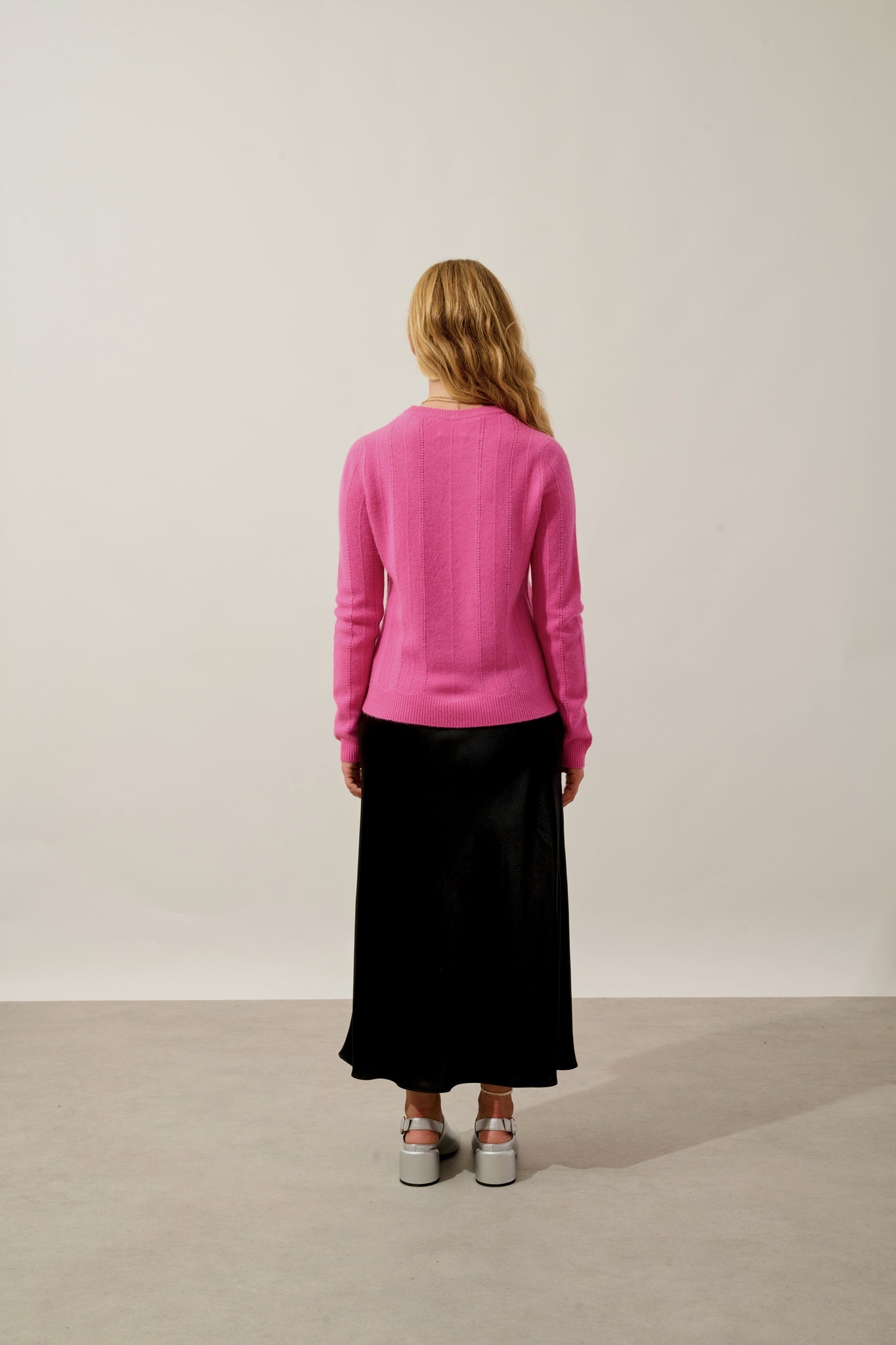 ORYNEL pull col rond 4 fils rose 100% cachemire