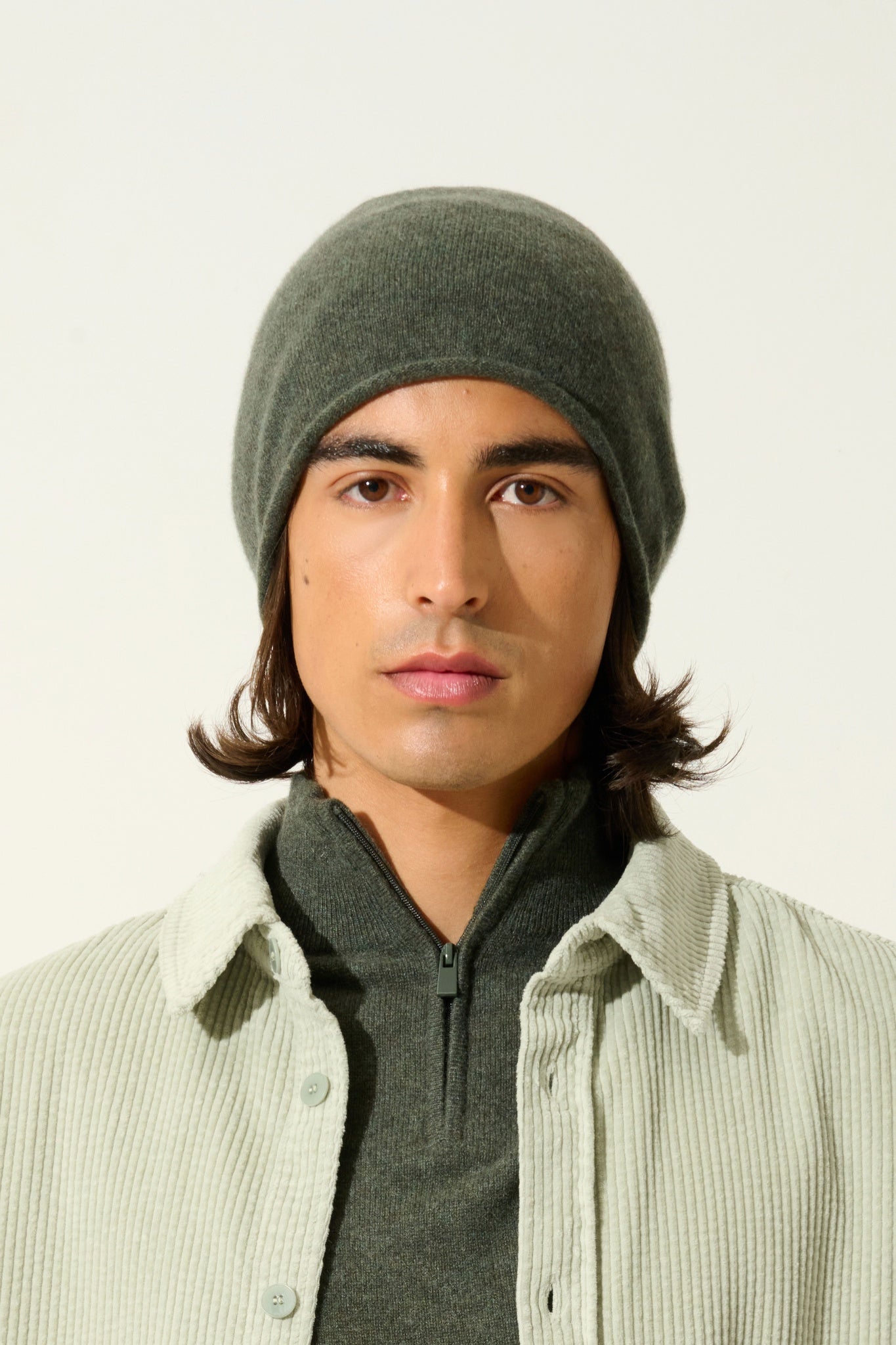 PINIER Mütze khaki meliert 100% Kaschmir