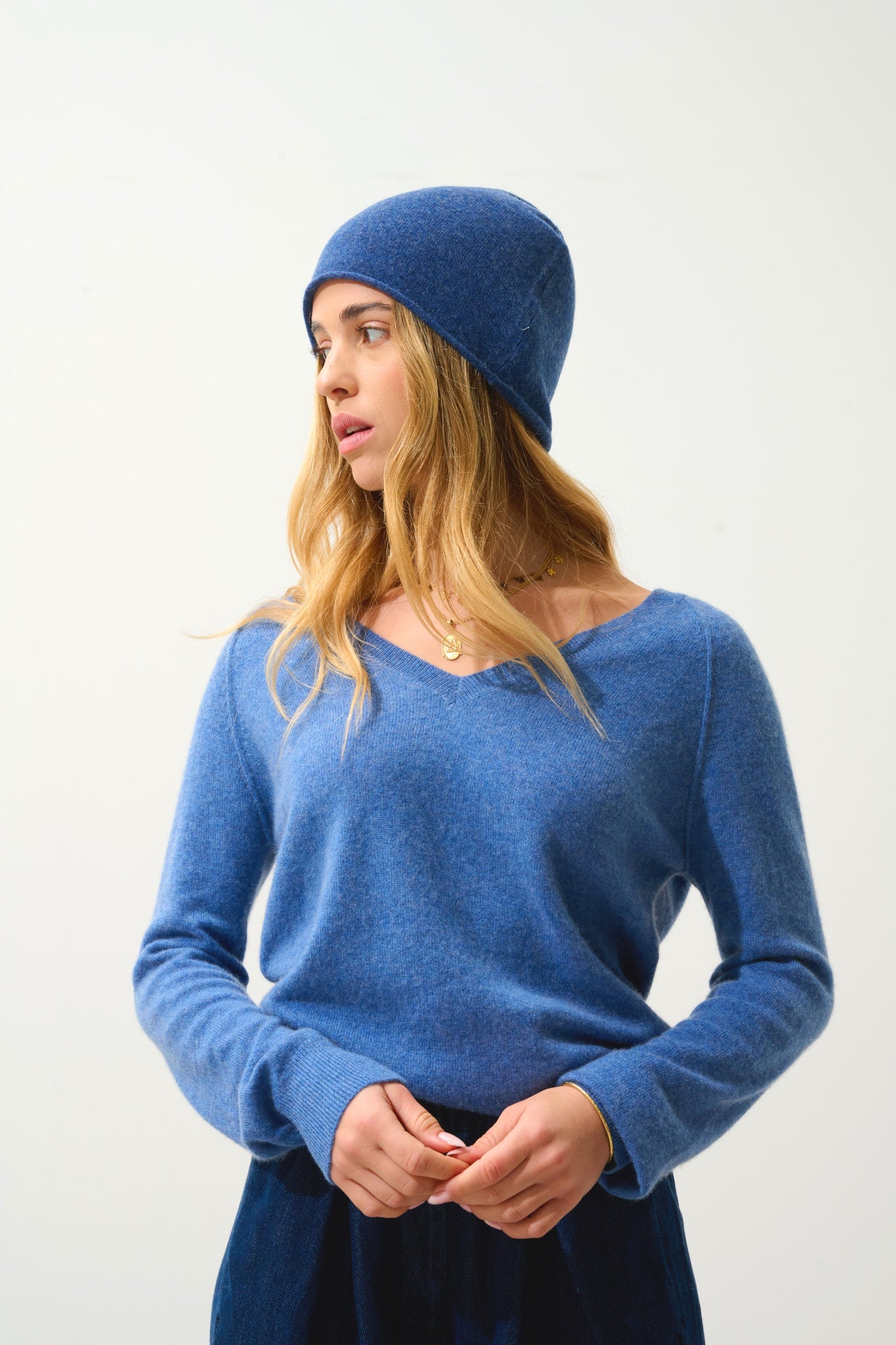 PINIER Ocean-Print Beanie, 100% Cashmere