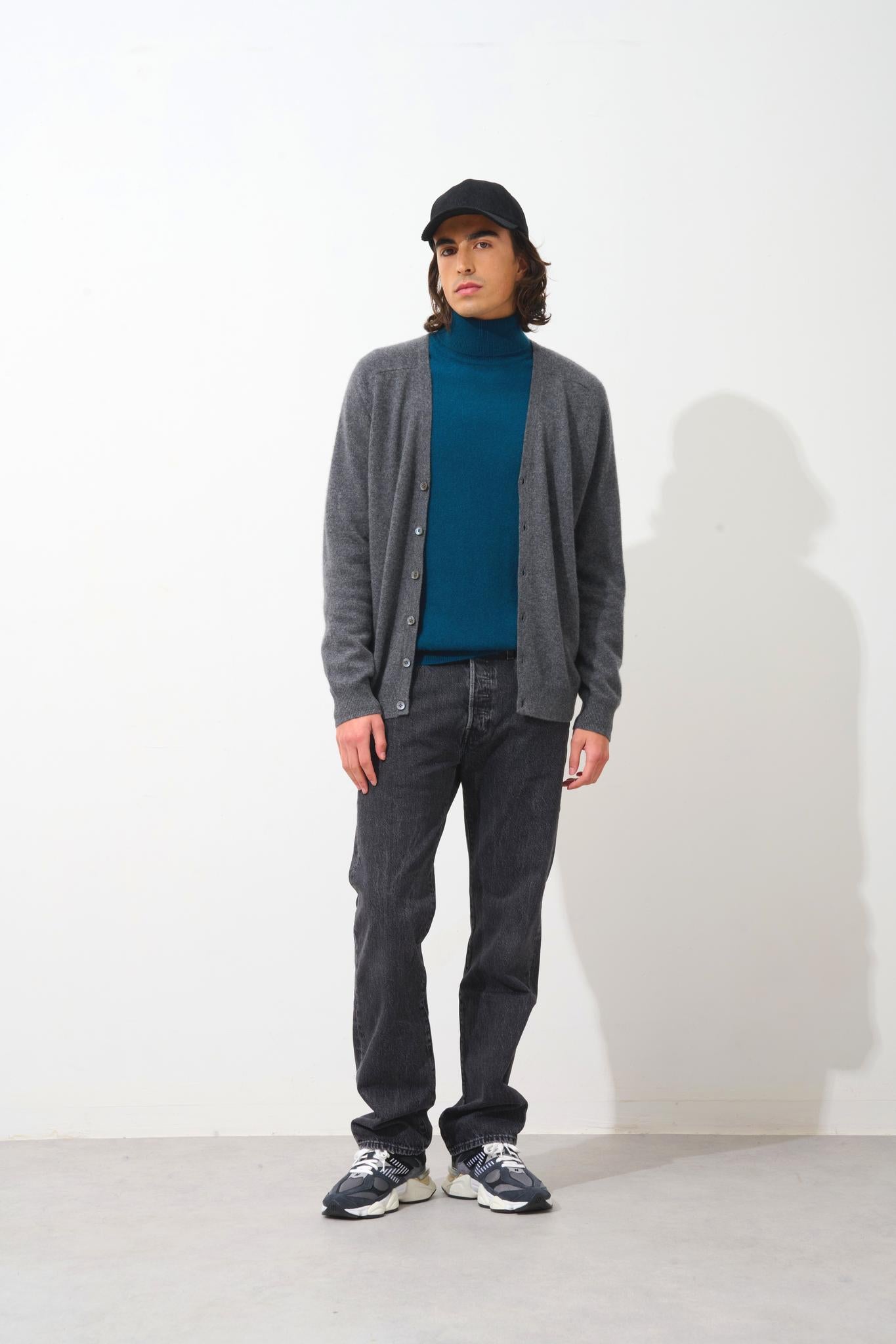 PIPA anthracite mottled v-neck cardigan 100% cashmere