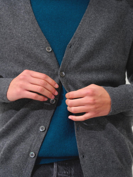 PIPA cardigan col v anthracite chiné 100% cachemire