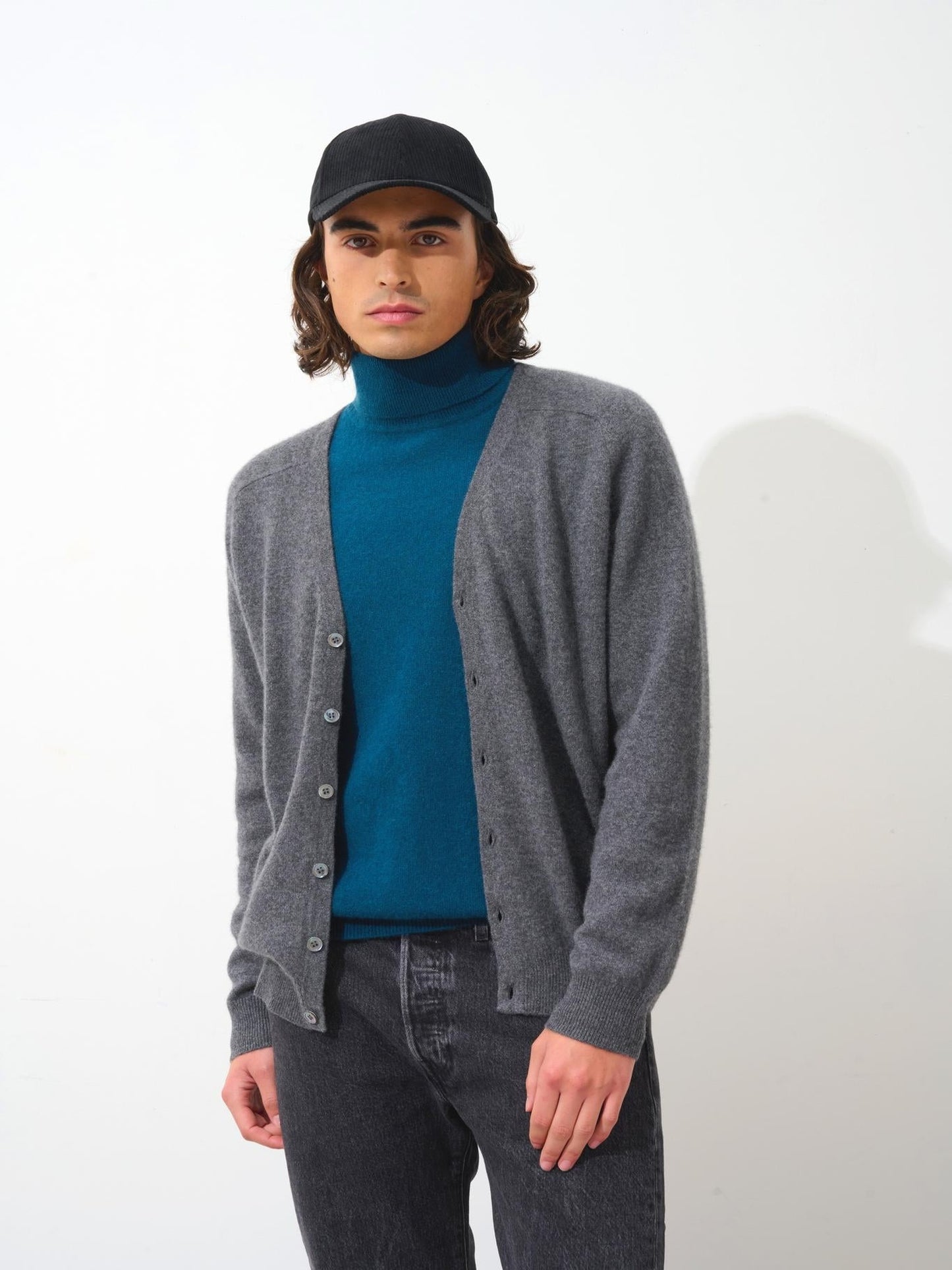 PIPA cardigan col v anthracite chiné 100% cachemire