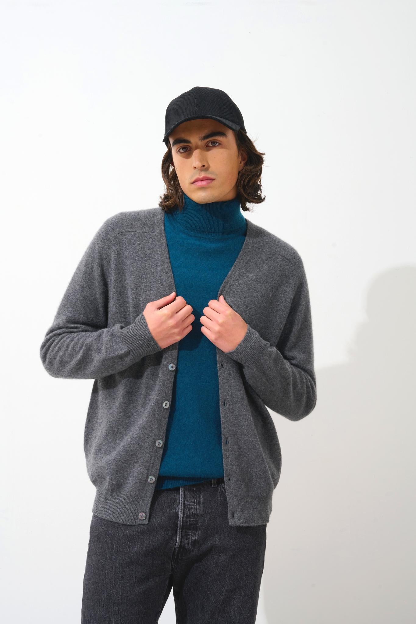 PIPA anthracite mottled v-neck cardigan 100% cashmere