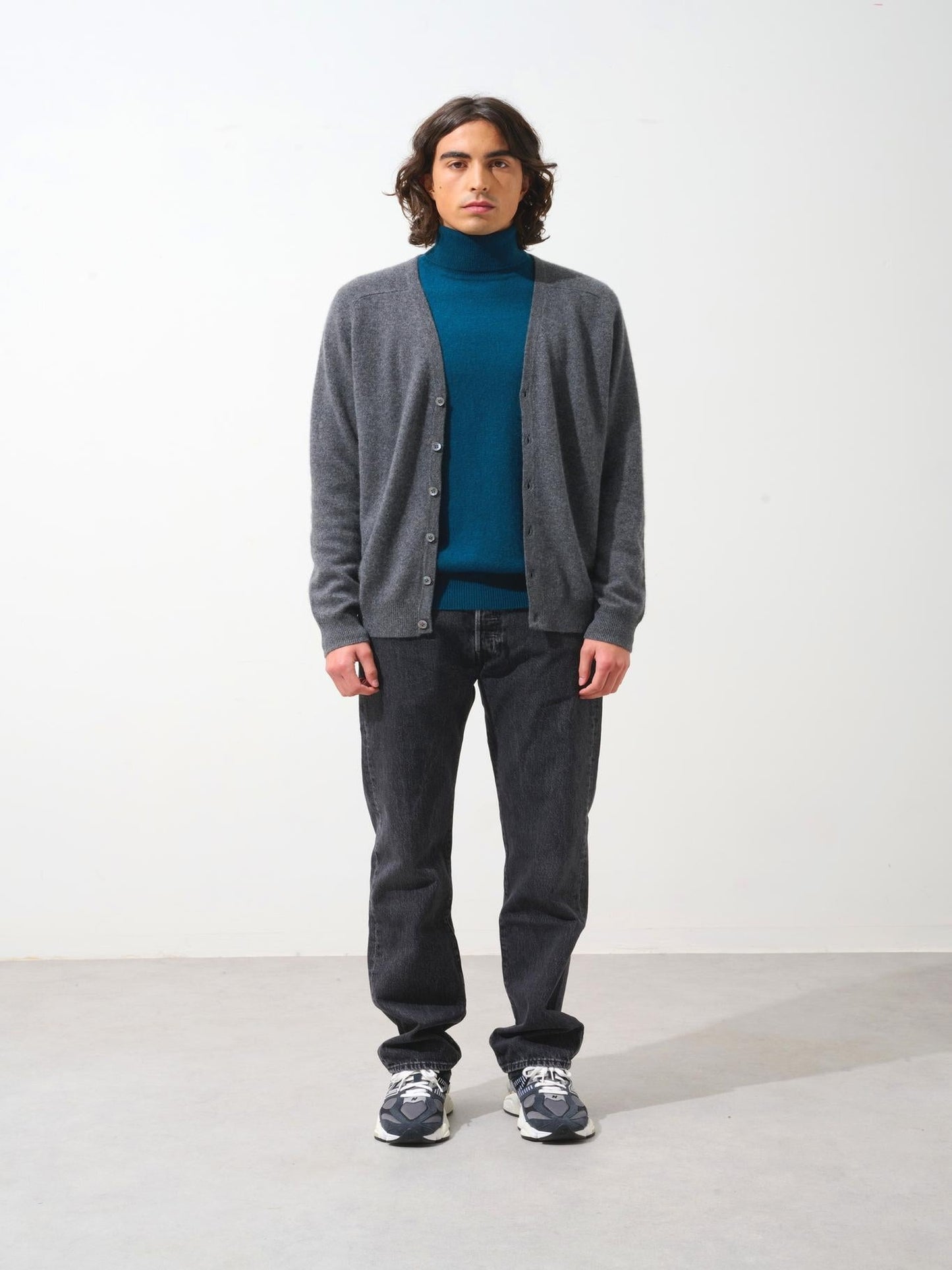 PIPA cardigan col v anthracite chiné 100% cachemire