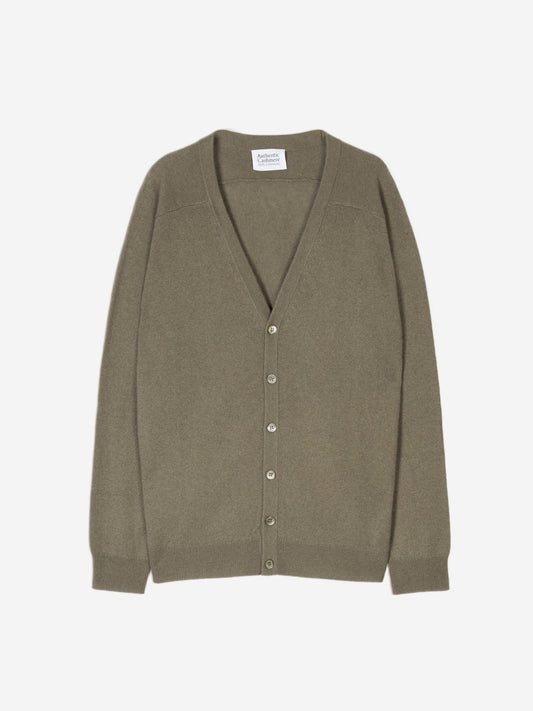 Pipa V-neck cardigan in army green, 100% cashmere