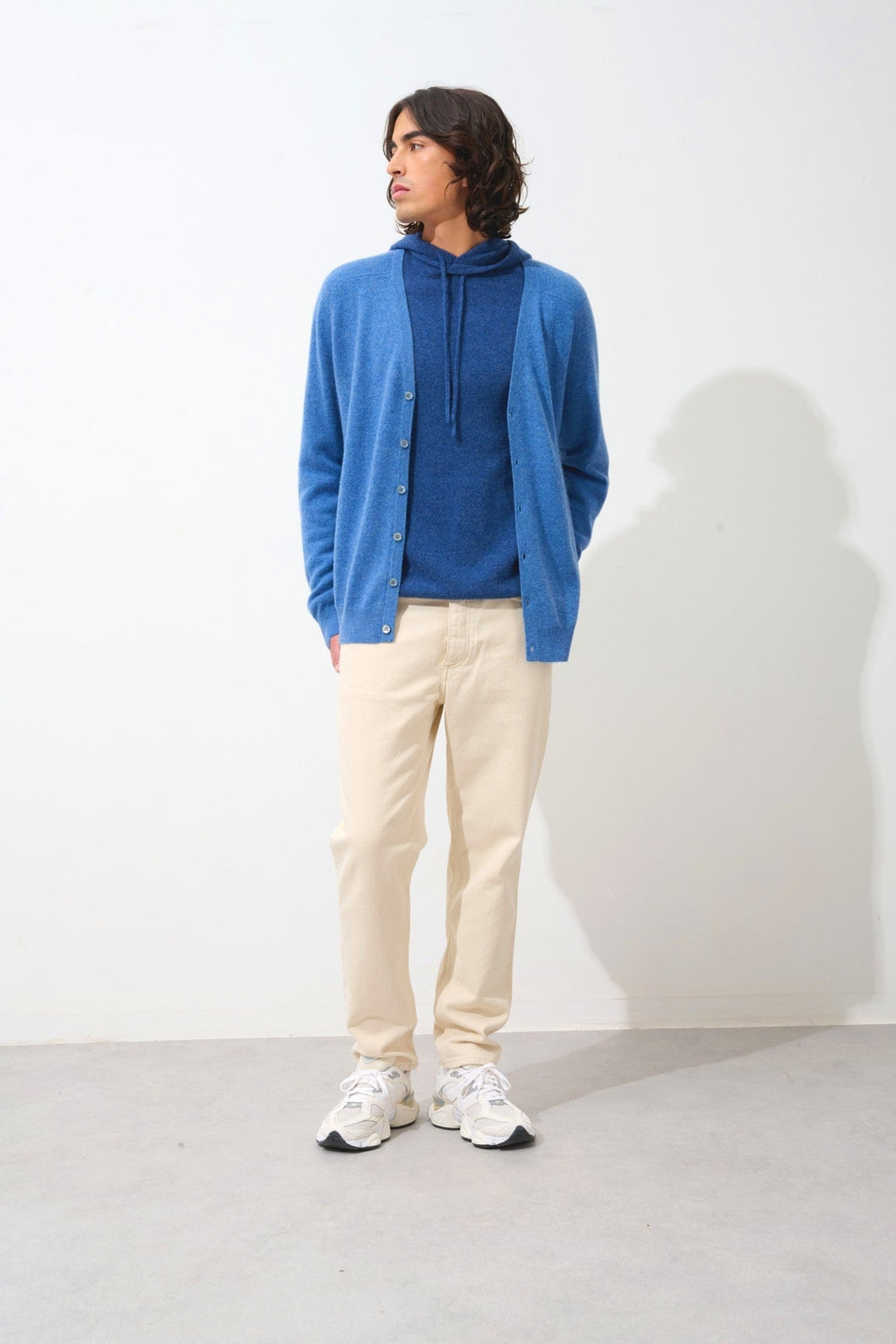 pipa cardigan col v bleu denim 100% cachemire