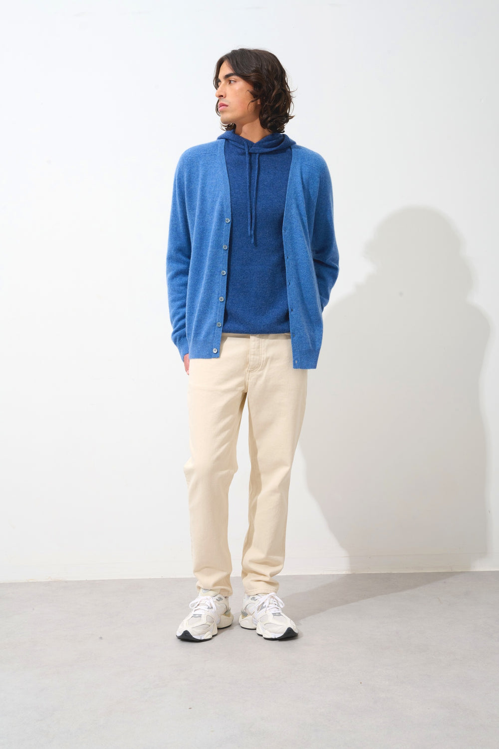 PIPA cardigan col v bleu denim 100% cachemire