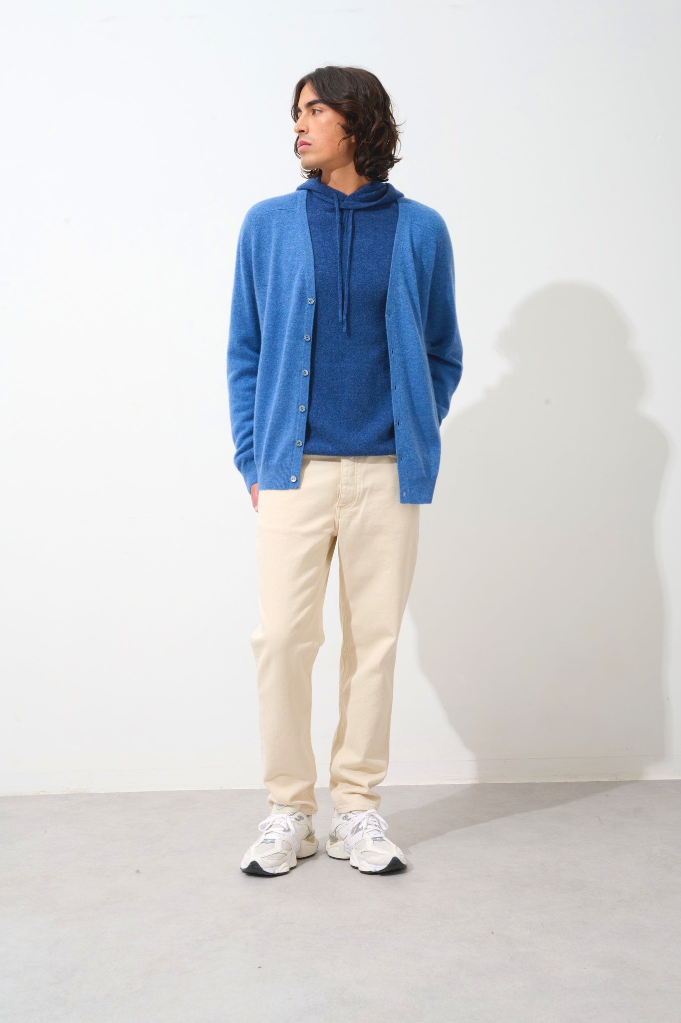 PIPA cardigan col v bleu denim 100% cachemire