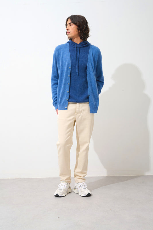 PIPA cardigan col v bleu denim 100% cachemire
