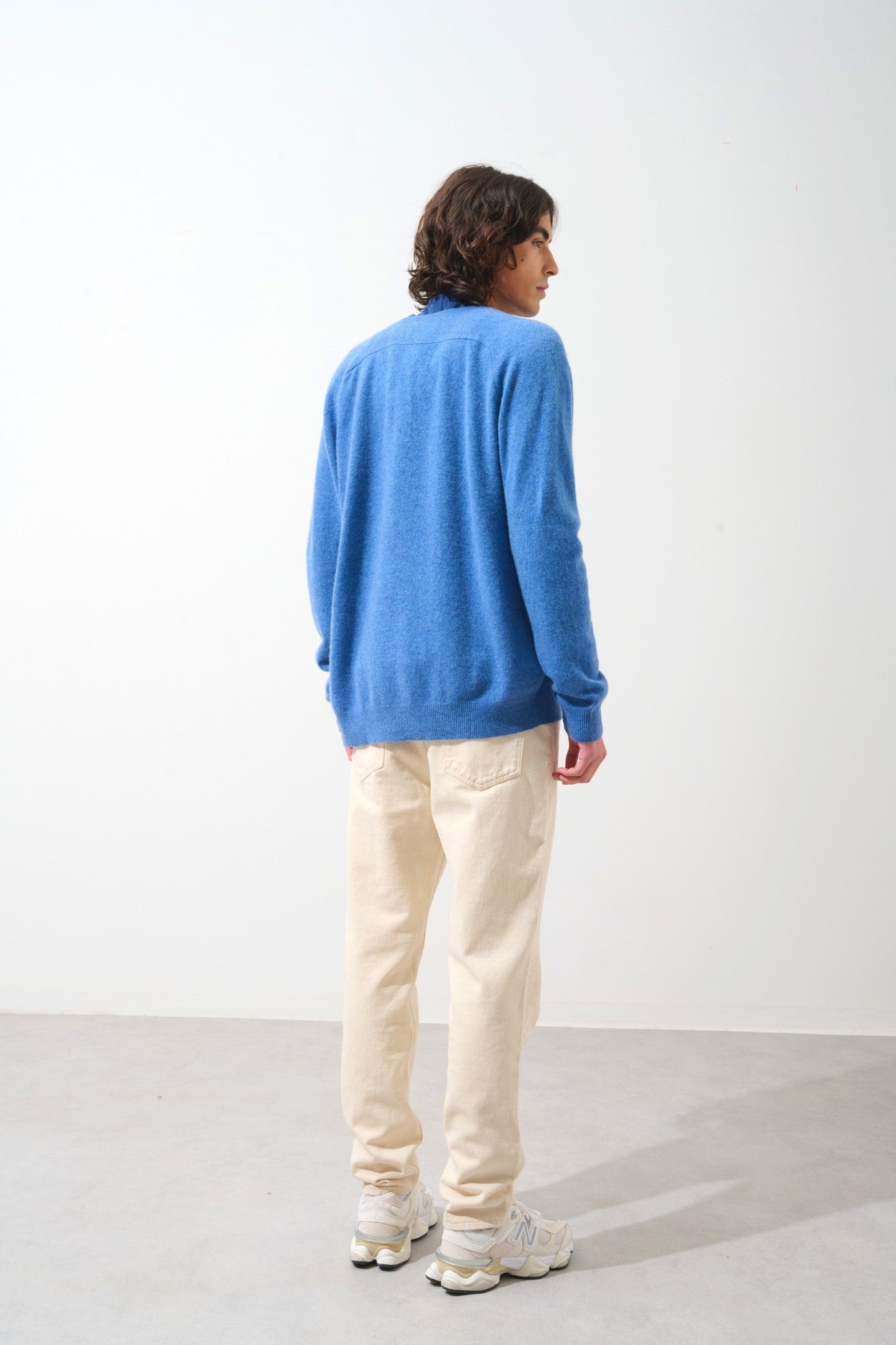 pipa cardigan col v bleu denim 100% cachemire