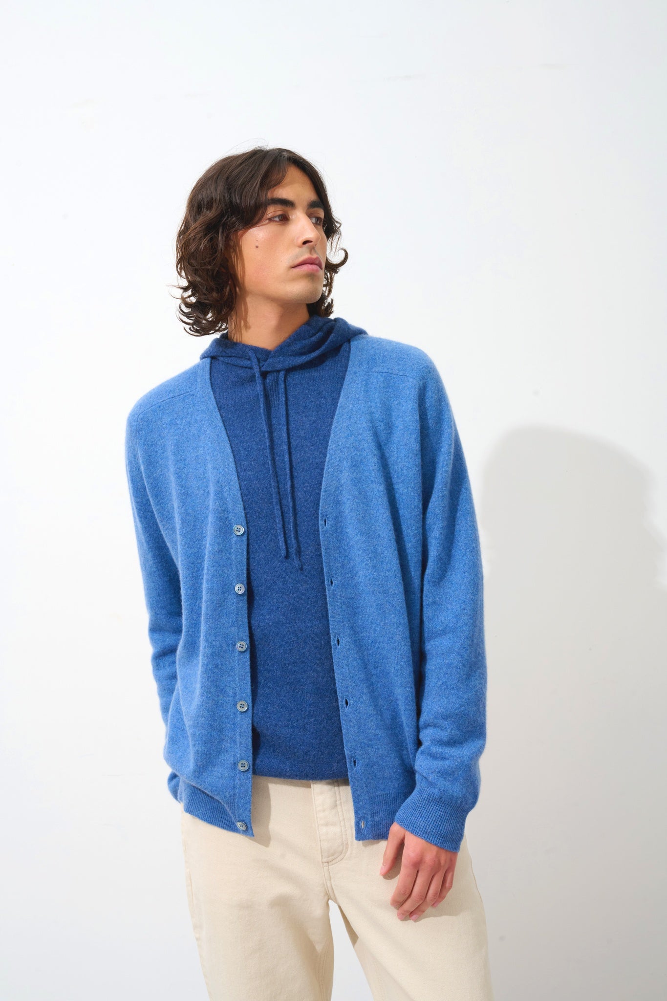 PIPA cardigan col v bleu denim 100% cachemire