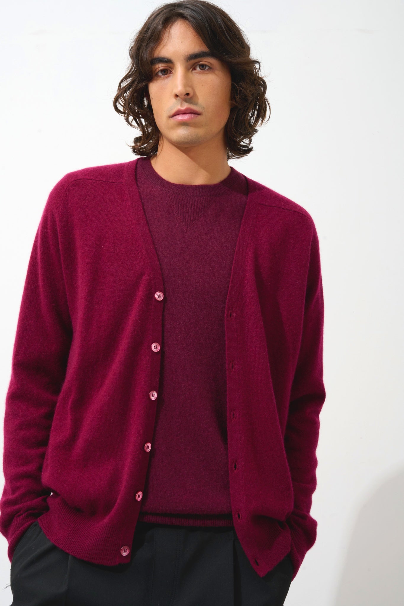 PIPA burgundy v-neck cardigan 100% cashmere
