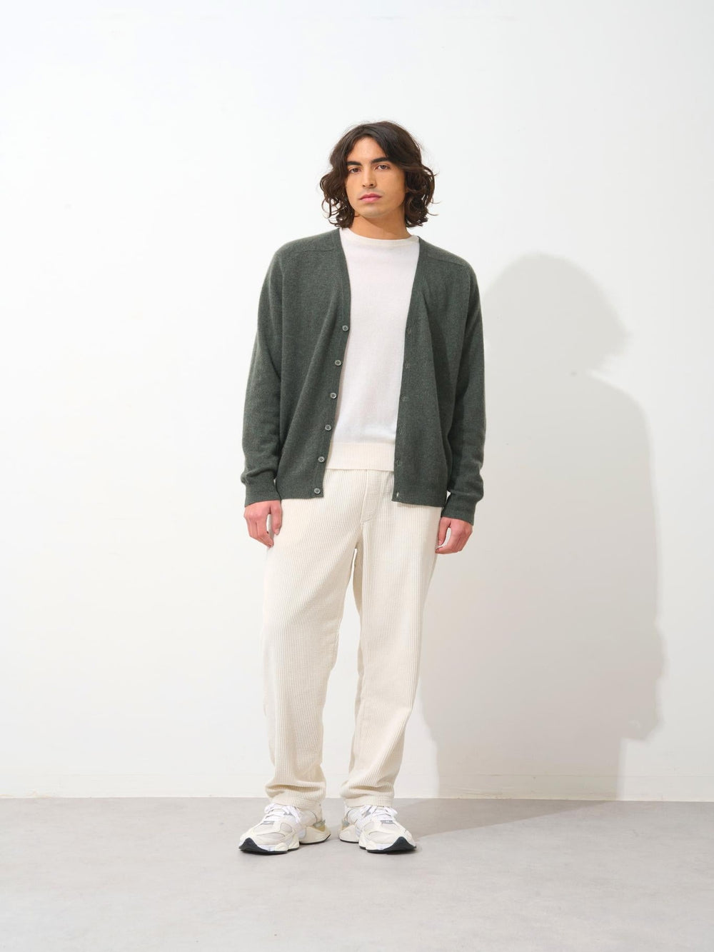 PIPA cardigan col v kaki chiné 100% cachemire