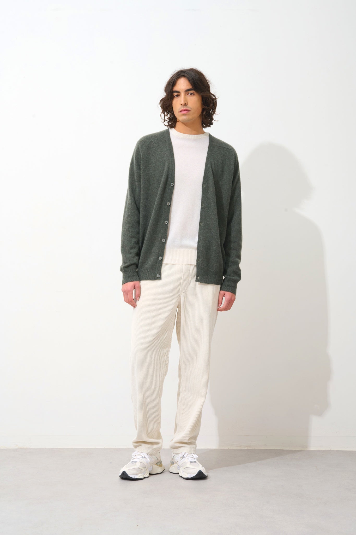 PIPA cardigan col v kaki chiné 100% cachemire