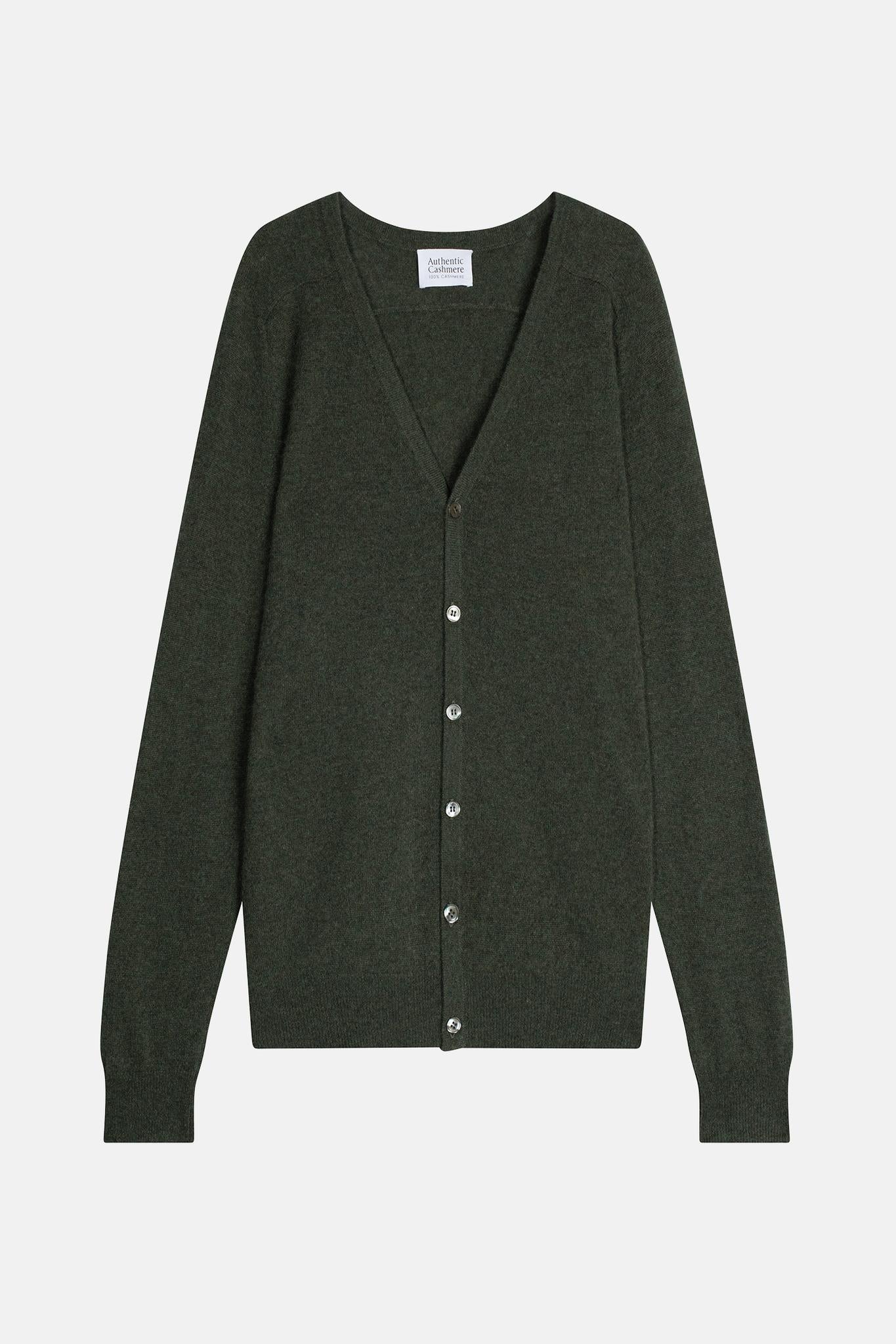 PIPA Strickjacke mit V-Ausschnitt khaki meliert 100% Kaschmir