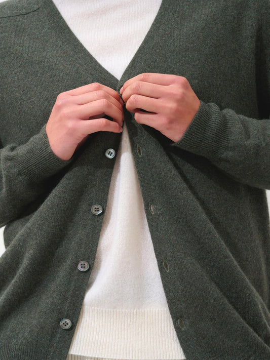 PIPA cardigan col v kaki chiné 100% cachemire