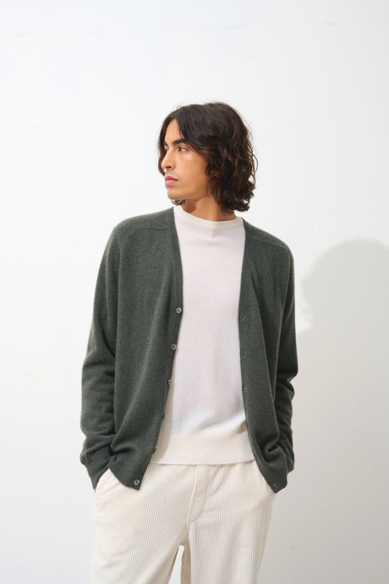 PIPA cardigan col v kaki chiné 100% cachemire