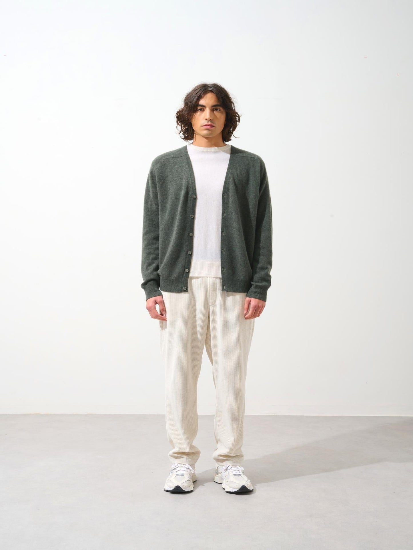 PIPA cardigan col v kaki chiné 100% cachemire