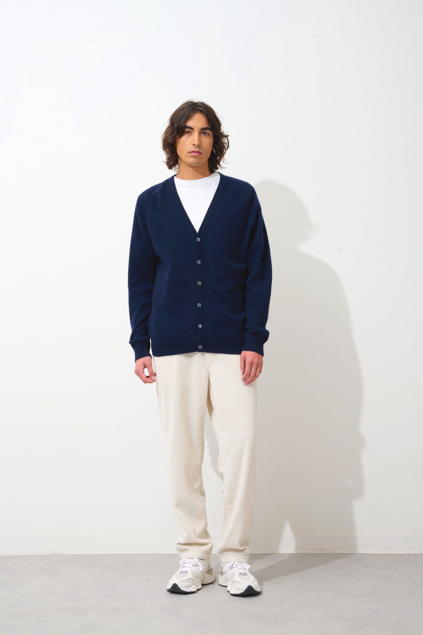 PIPA cardigan col v navy 100% cachemire