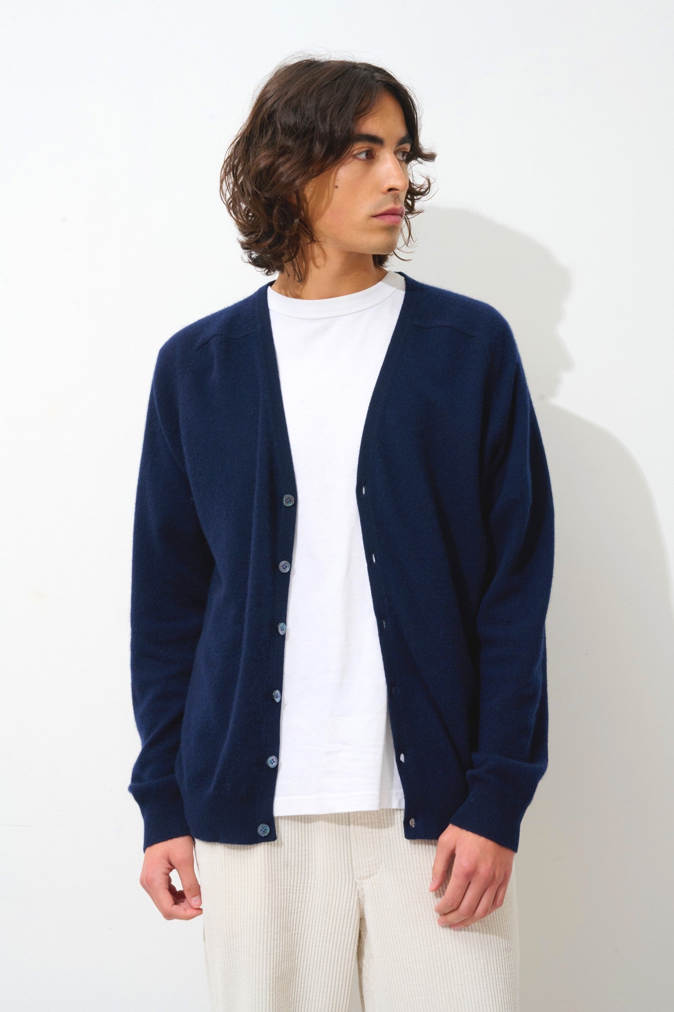 pipa cardigan col v navy 100% cachemire