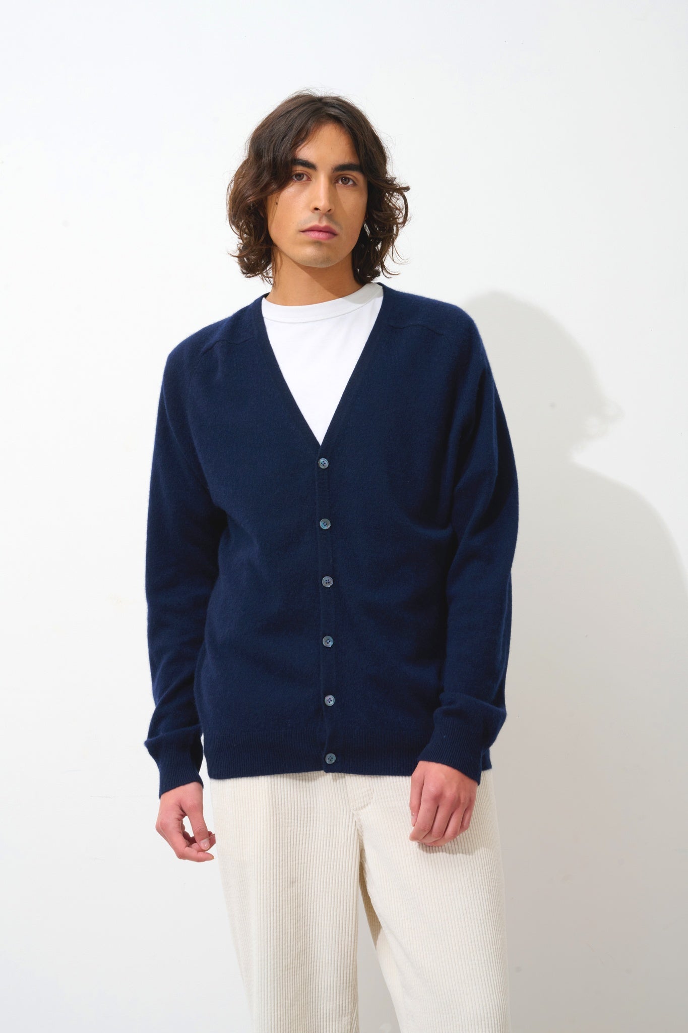 PIPA cardigan col v navy 100% cachemire