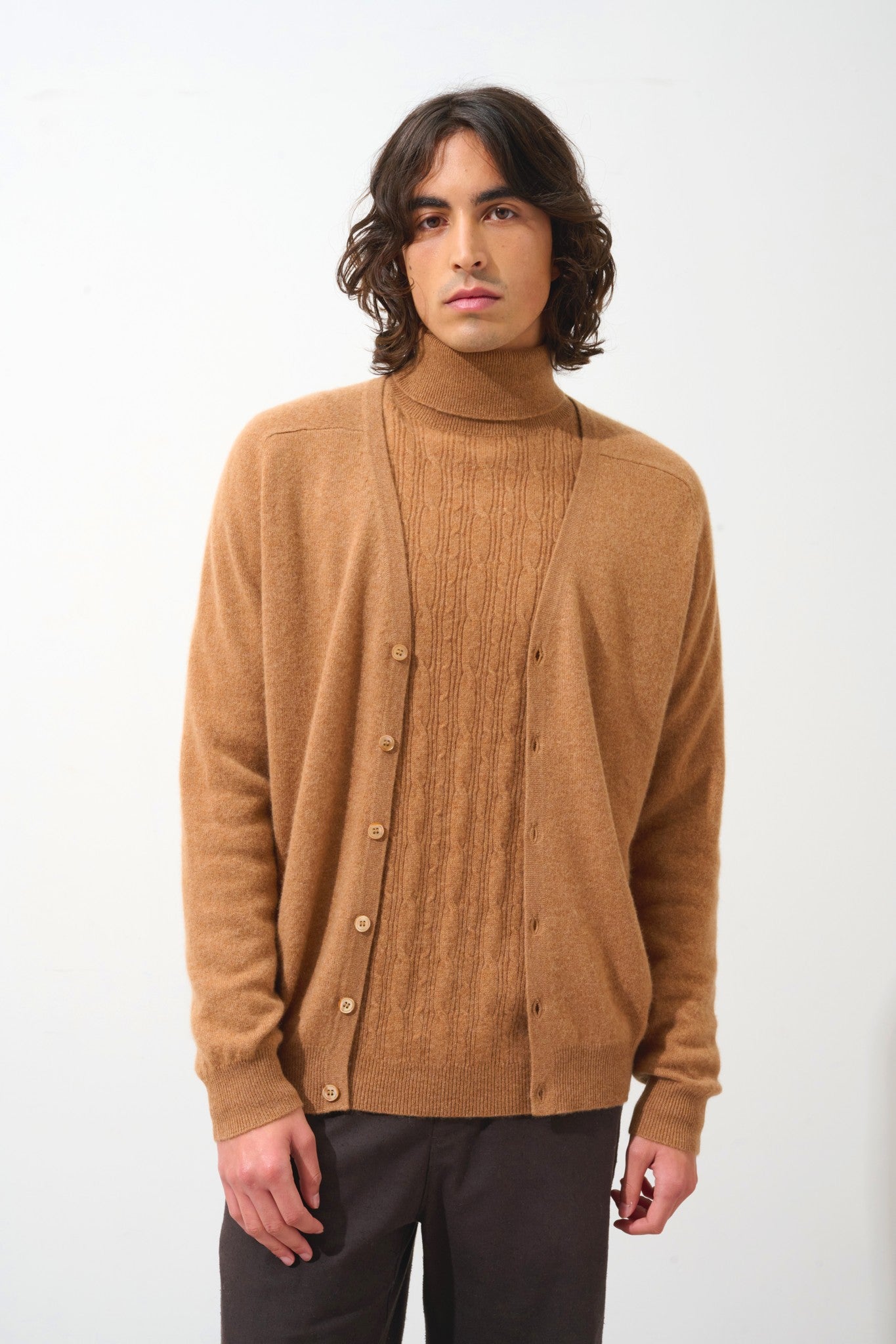 pipa cardigan col v noisette 100% cachemire