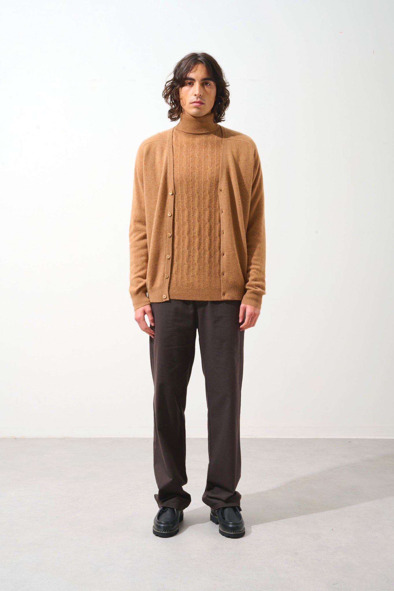 pipa cardigan col v noisette 100% cachemire