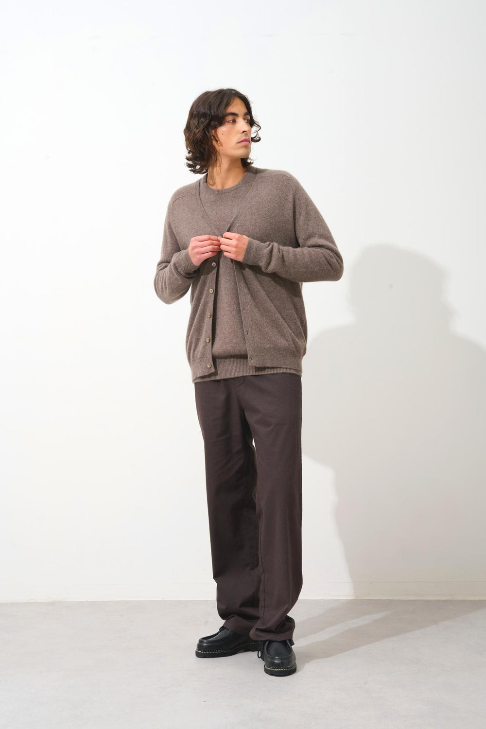 PIPA taupe mottled v-neck cardigan 100% cashmere