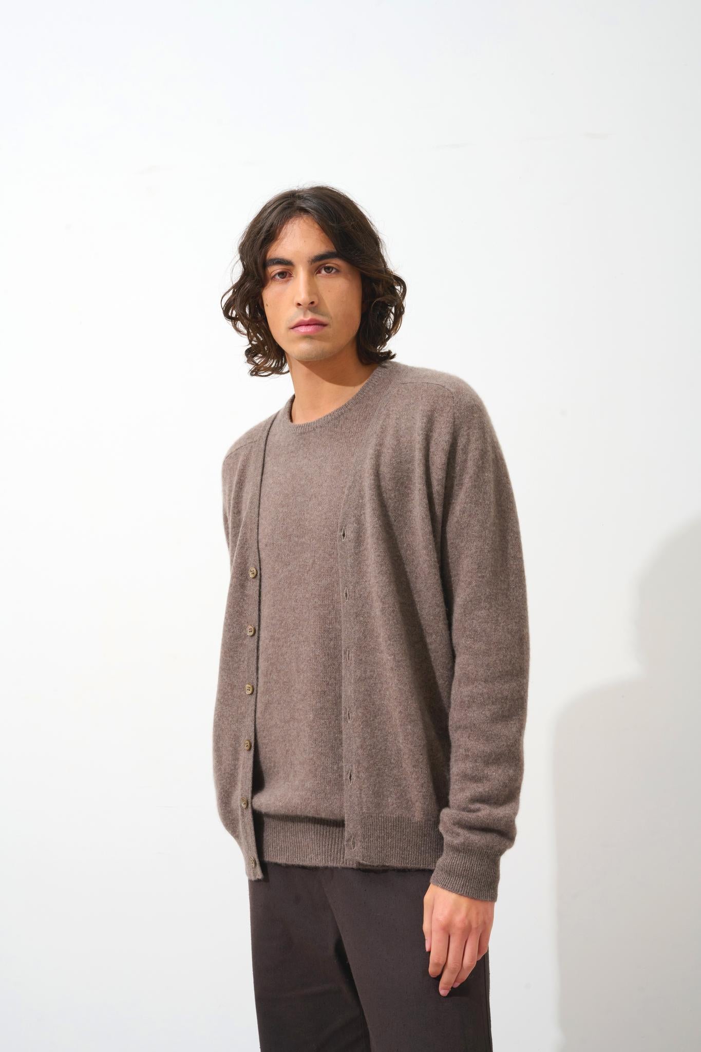 PIPA taupe mottled v-neck cardigan 100% cashmere