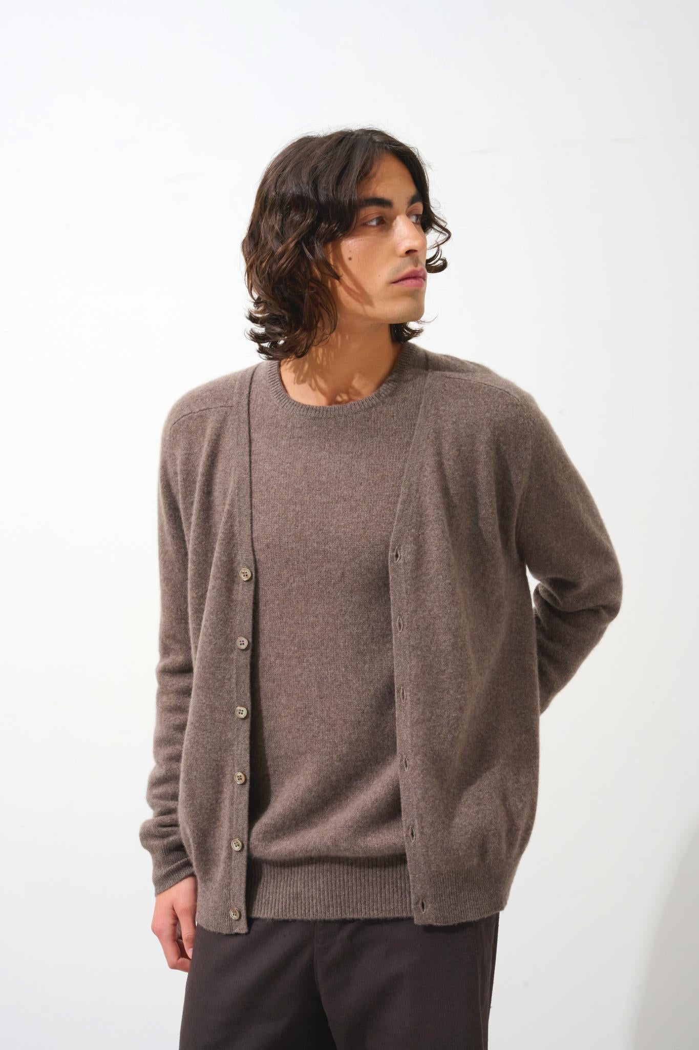 PIPA taupe mottled v-neck cardigan 100% cashmere