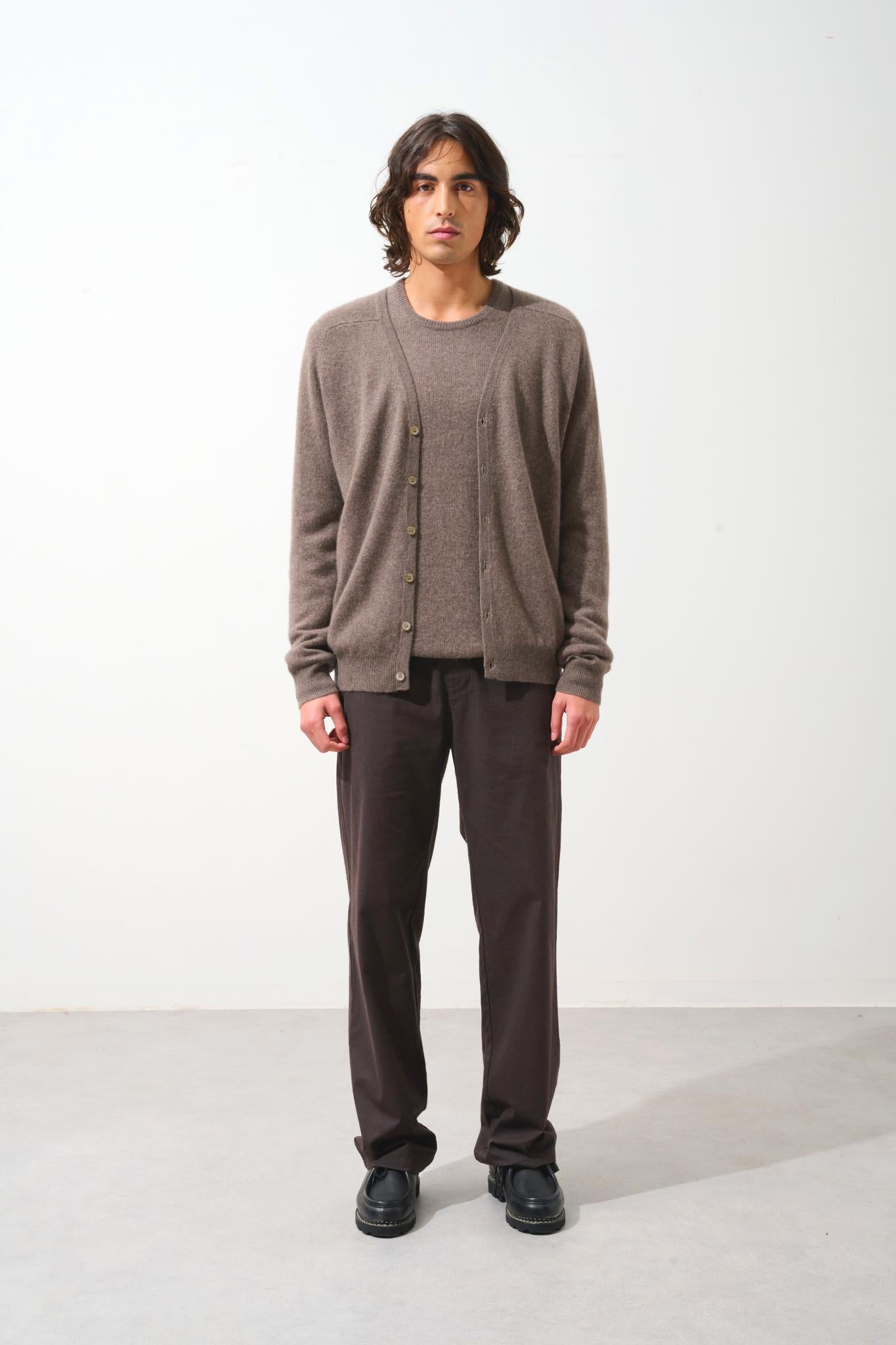 PIPA taupe mottled v-neck cardigan 100% cashmere