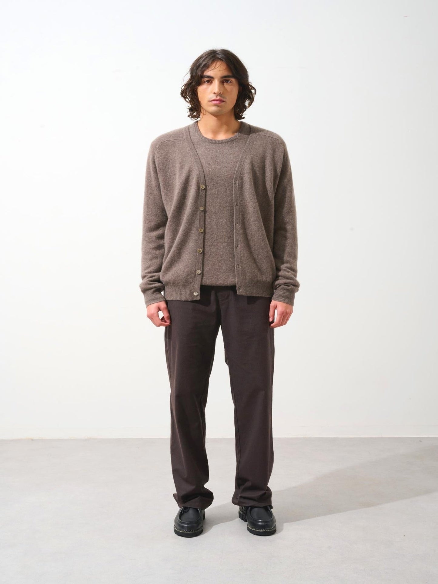 PIPA cardigan col v taupe chiné 100% cachemire