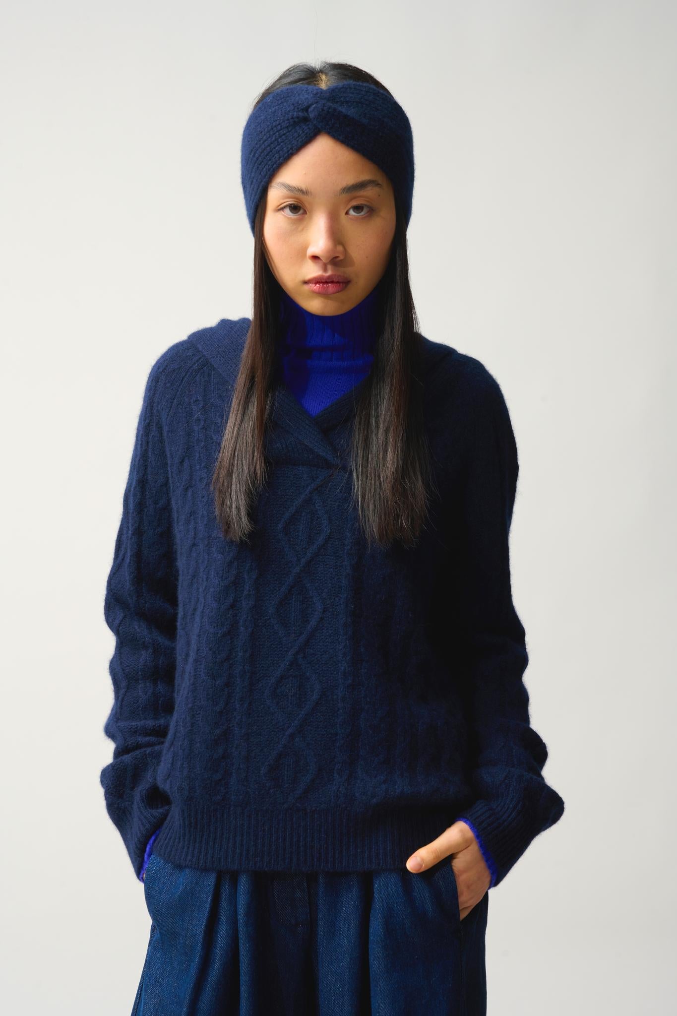 RISTO bandeau 8 fils navy 100% cachemire