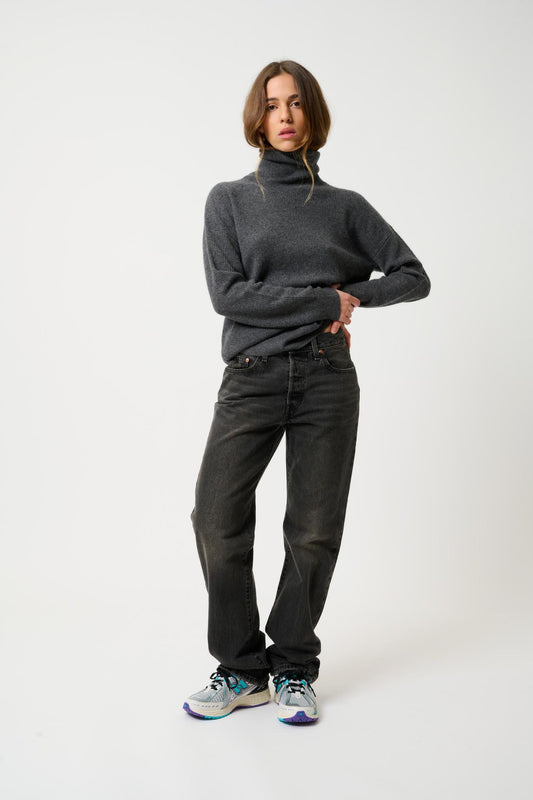 ROXANE turtleneck sweater anthracite mottled 100% cashmere