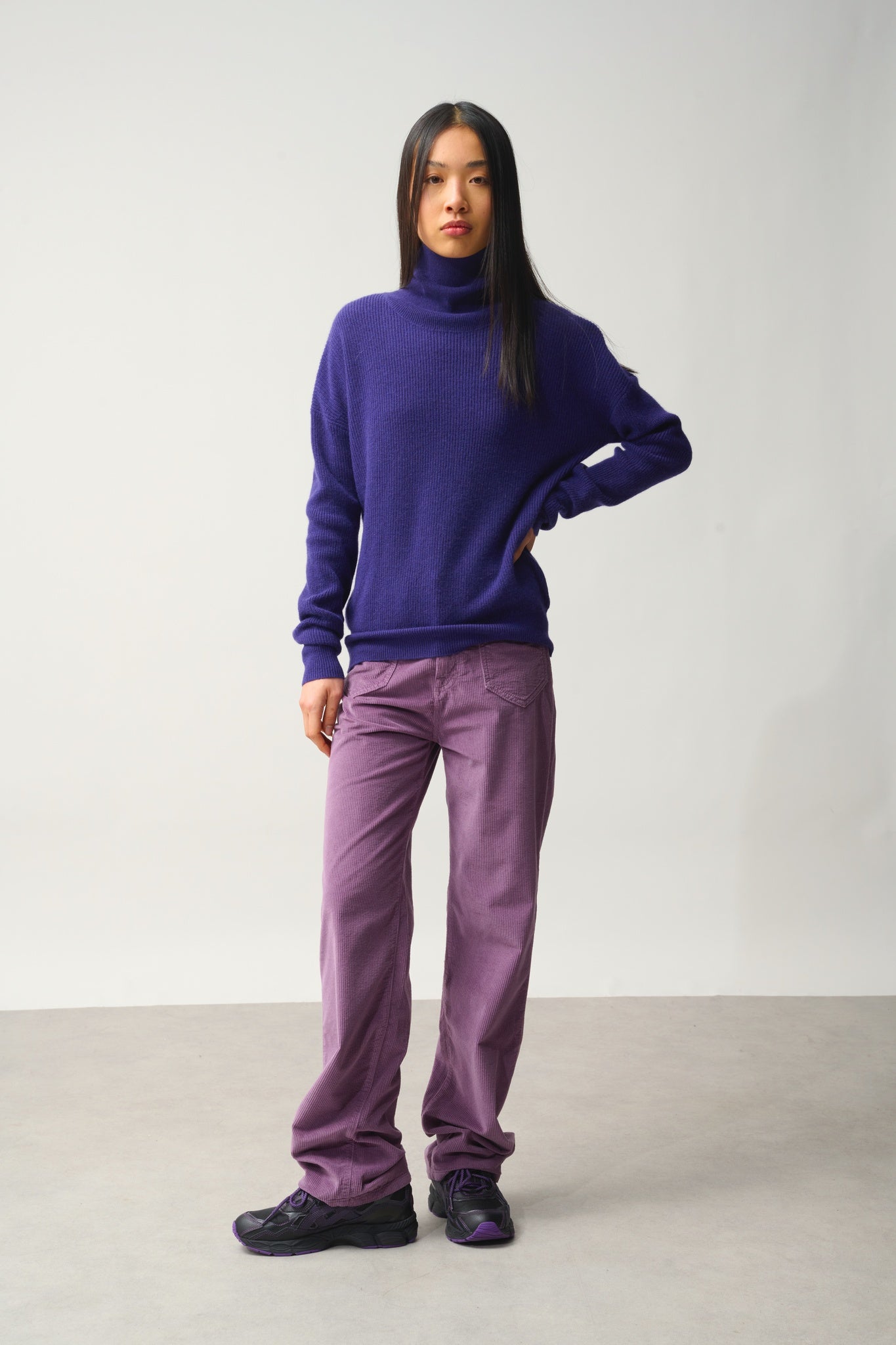 ROXANE pull col roulé purple 100% cachemire