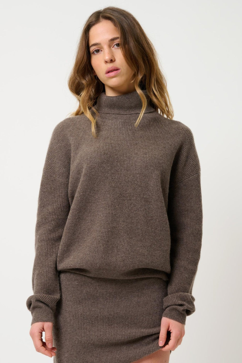 ROXANE Rollkragenpullover taupe meliert 100% Kaschmir