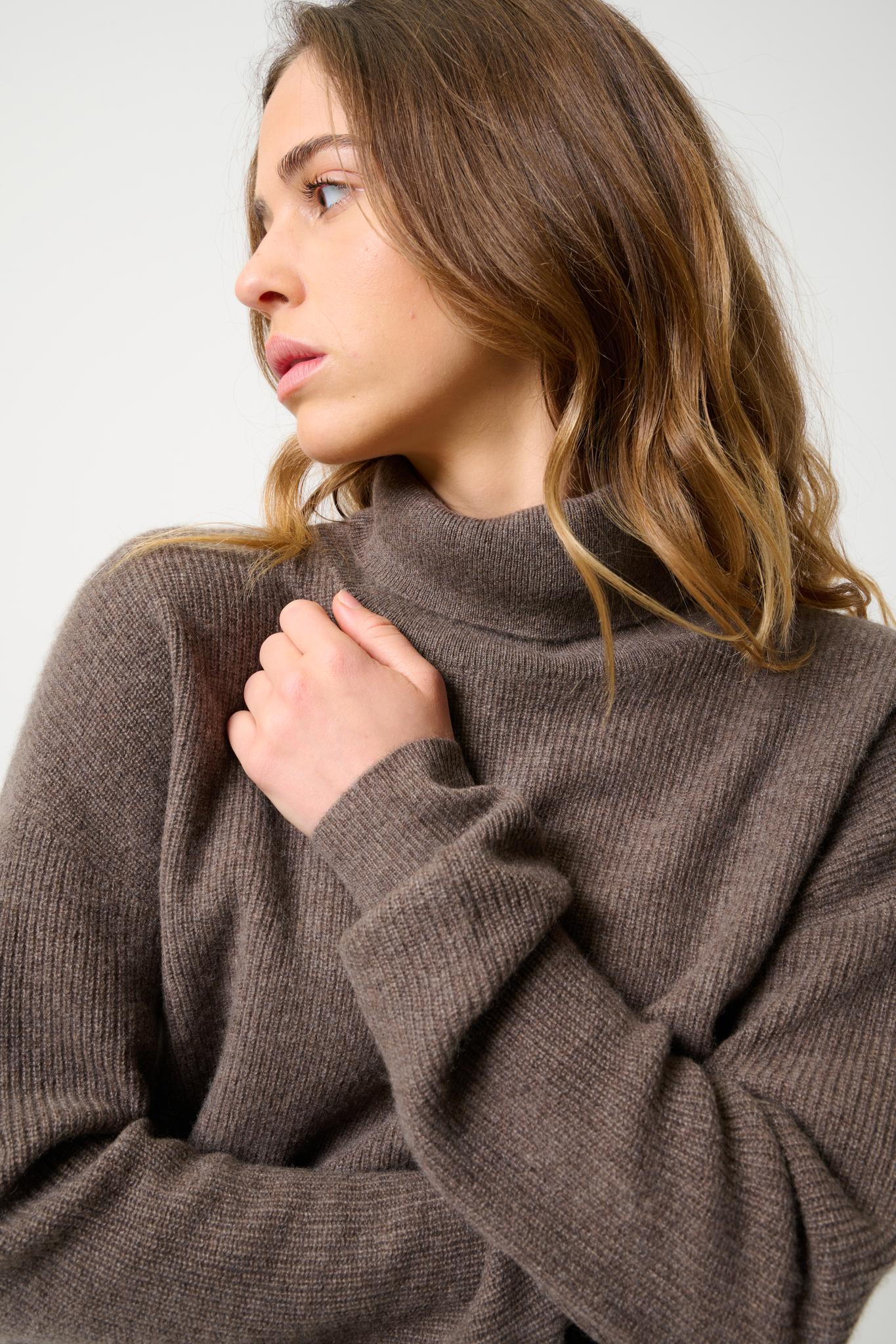 ROXANE taupe turtleneck sweater 100% cashmere