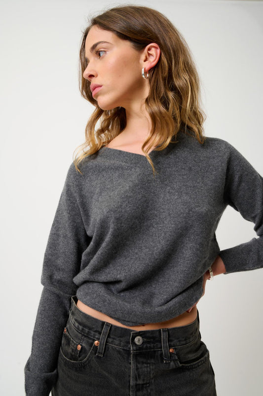 SAVANNAH v-neck sweater anthracite mottled 100% cashmere