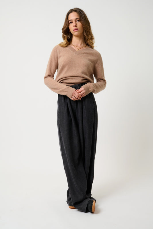 SAVANNAH Pullover mit V-Ausschnitt camel meliert 100% Kaschmir