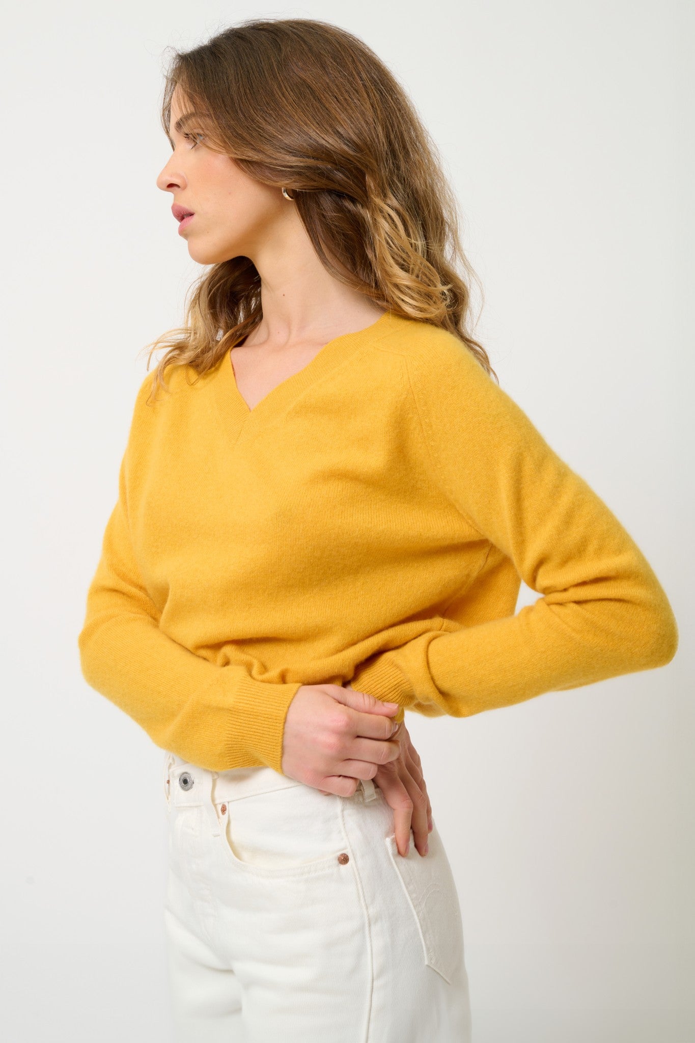 savannah pull col v curcuma 100% cachemire